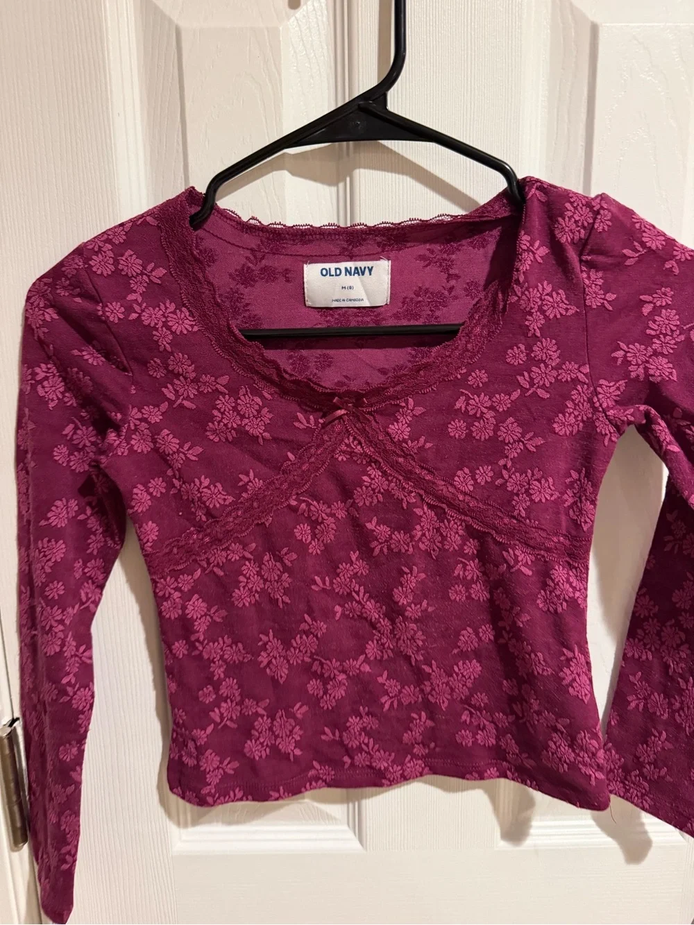 Old Navy Magenta Floral-Print Long Sleeve Kids Top